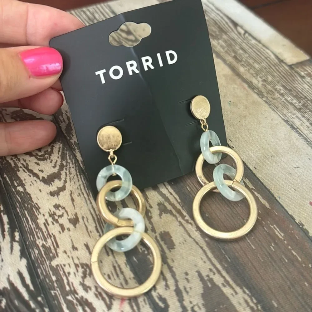NWT Torrid Dangle Gold Seafoam Mint Resin Link Earrings